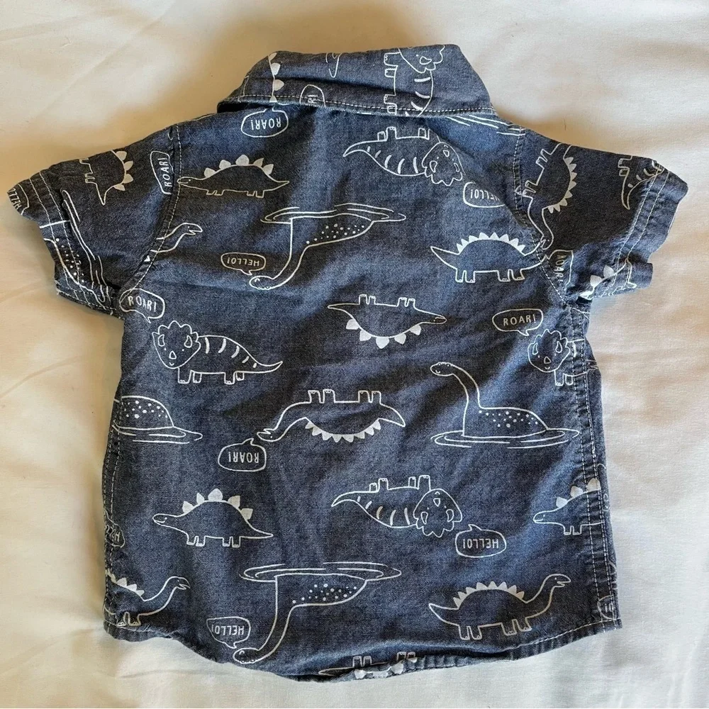 Carter’s Dinosaur Denim Style Button Up T Shirt Size 6 Months